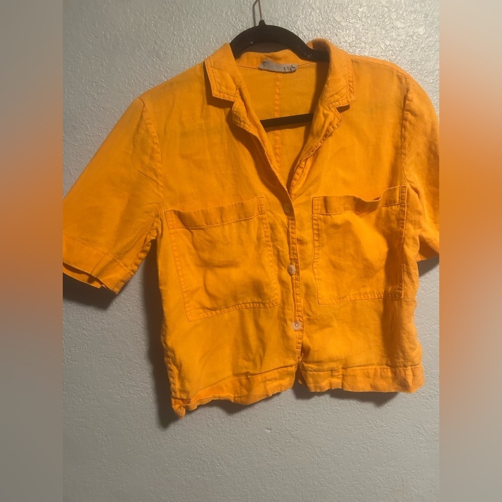 Everlane 100% linen cropped button up